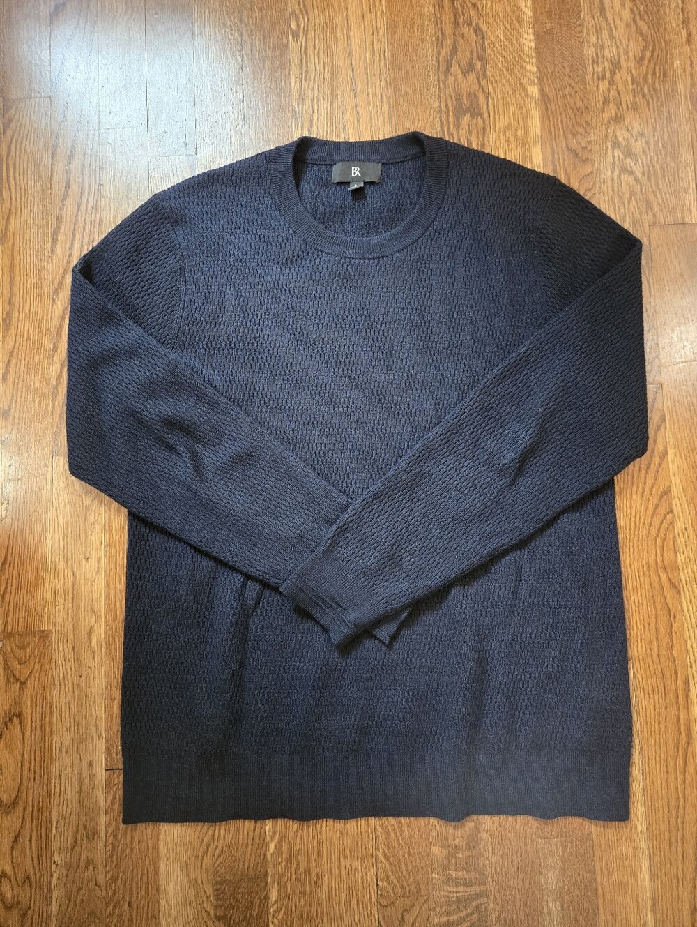 Banana Republic Navy Crewneck Textured Fine Merino Wool Knit Sweater Sz L - Tall